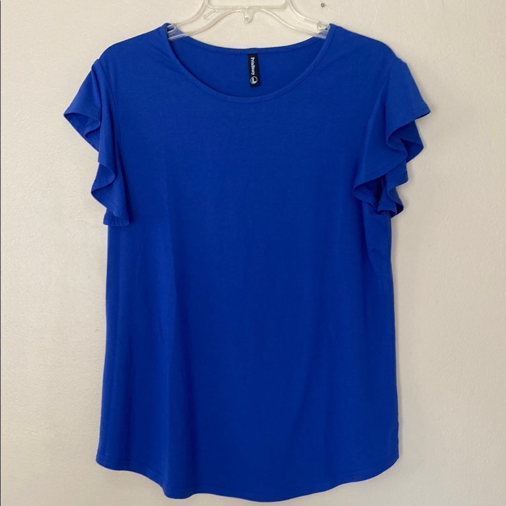 PrinStory Blue Ruffle Sleeve Top